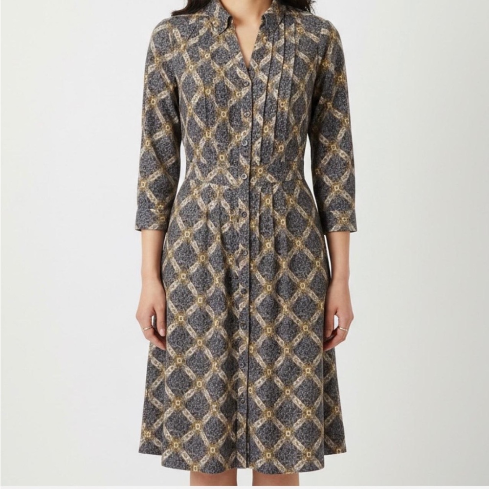 Maeve‎ Whitewick Manor Corduroy Shirt Dress Pintuck Medallion Tan Size 10 - Picture 2 of 9